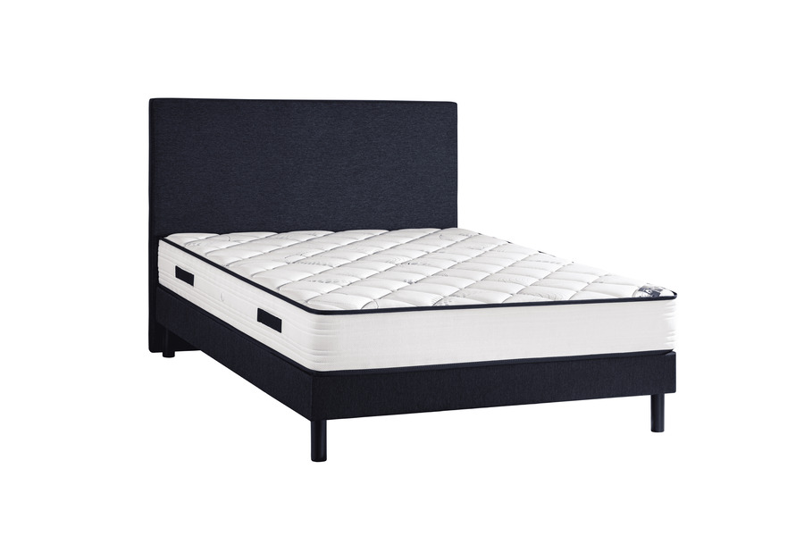 Matelas Carnaval Ferme à ressorts ensachés, platebande piquée grise, collection literie des Meubles Chalvignac